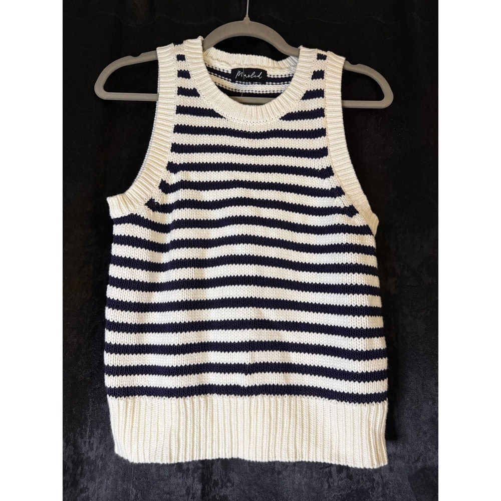Marled Womens Navy Blue Cream Striped Sleeveless Knit Sweater Vest Size M NWT